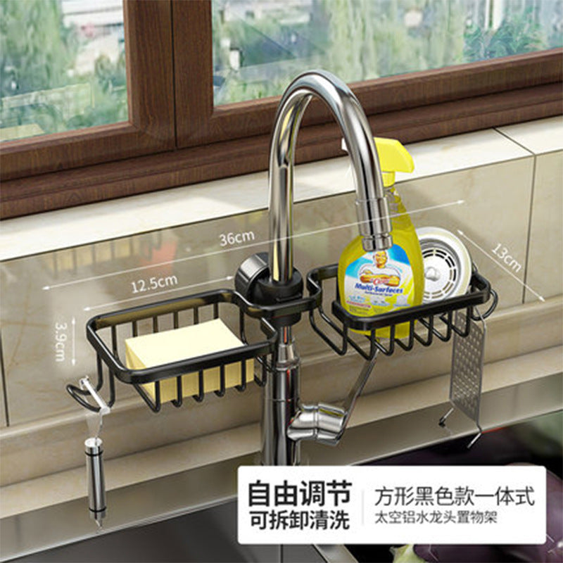 Space Aluminum Sink Sponge Rack with No Drill Design