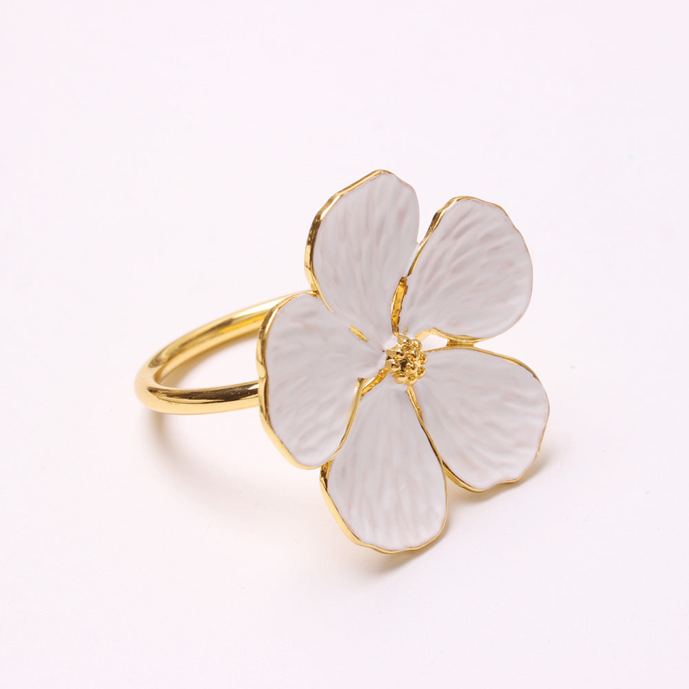 New White Floral Napkin Ring with Five Petals