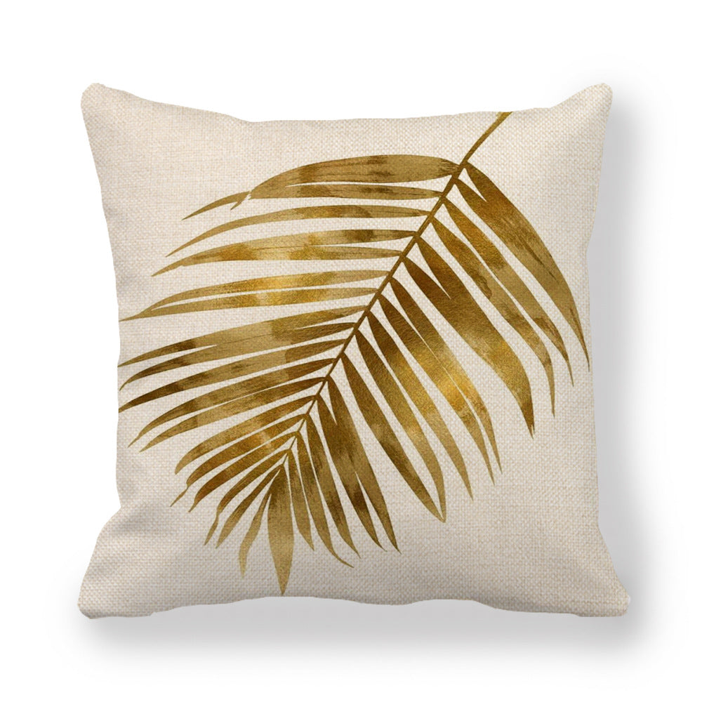 Golden Palm Leaf Watercolor Oil Painting Pillowcase