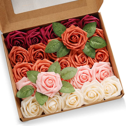 Colorful Foam PE Rose Flowers with Stem and Leaves (25 pcs)