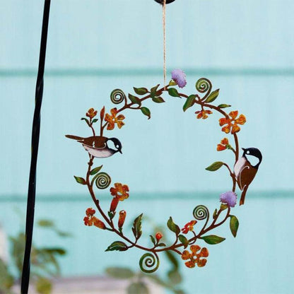Metal Bird and Flower Garland for Outdoor Decor