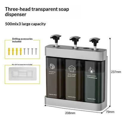 Wall-Mount Clear Soap Dispenser (2/3 Chambers)