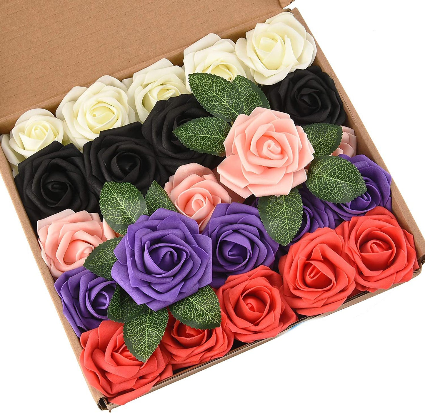 Colorful Foam PE Rose Flowers with Stem and Leaves (25 pcs)