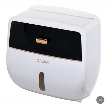 Waterproof Wall-Mounted Bathroom Tissue Box with Shelf – Black/Gray