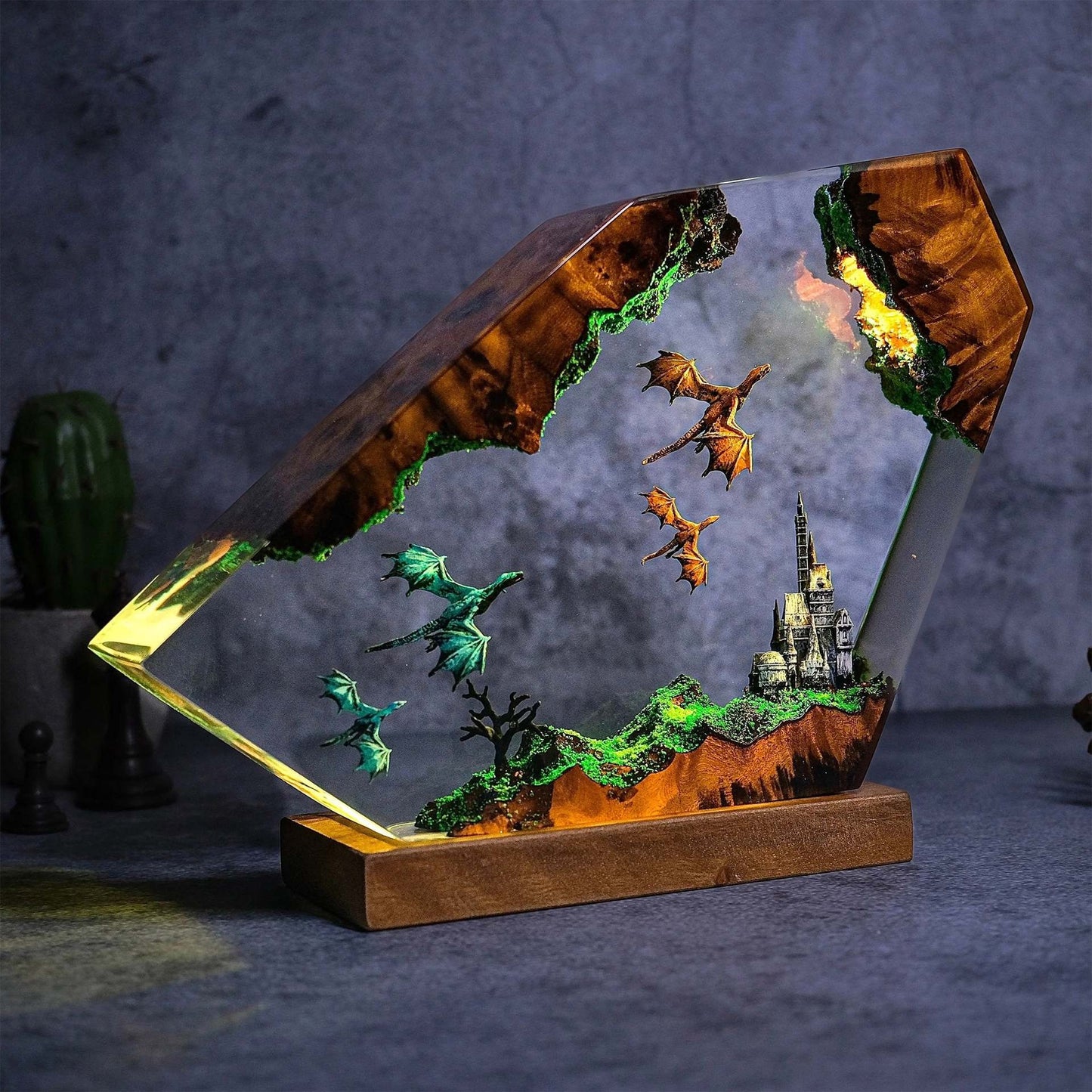 Dragon & Castle Handmade Resin Lamp
