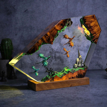 Dragon & Castle Handmade Resin Lamp