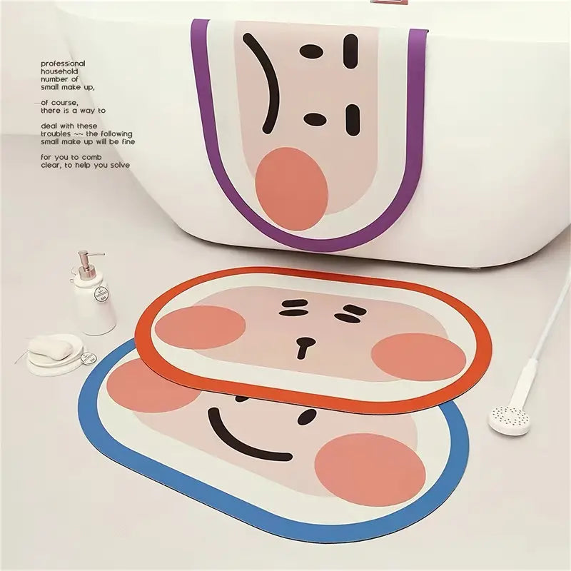 Cute Expression Diatom Mud Anti-Skid Bathroom Mat 15.75"x23.62"