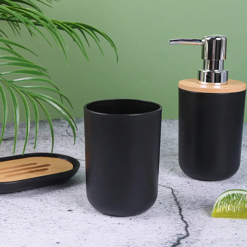 Set of 4 Bathroom Toiletries with Bamboo Cover (350ml)