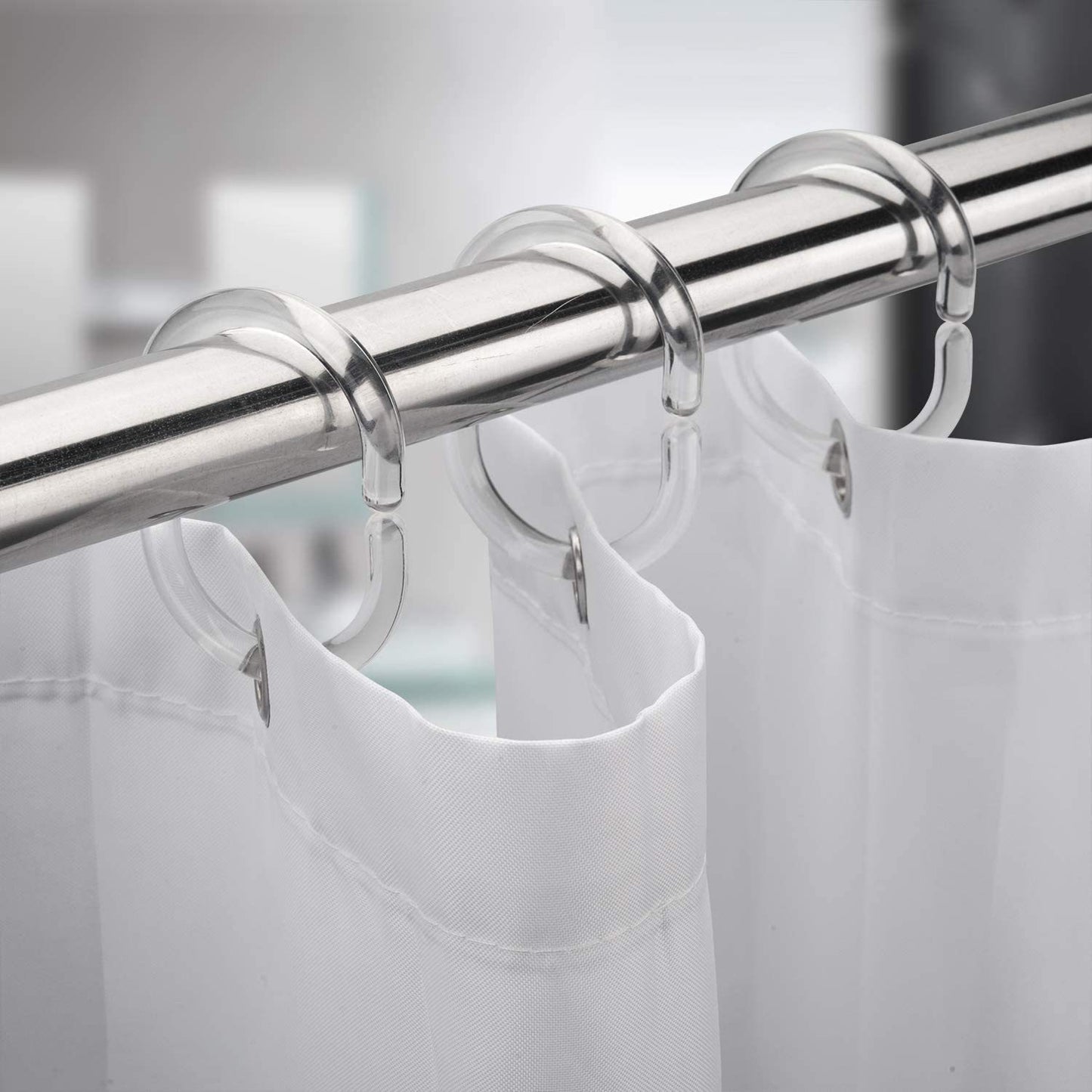 C-Shaped Transparent Shower Curtain Hooks (12 Pack)