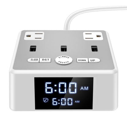 LED Alarm Clock with USB and Power Socket Outlet