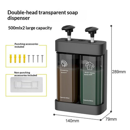 Wall-Mount Clear Soap Dispenser (2/3 Chambers)