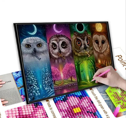 5D Color Moon Owl DIY Rhinestone Painting Kit (1pc)