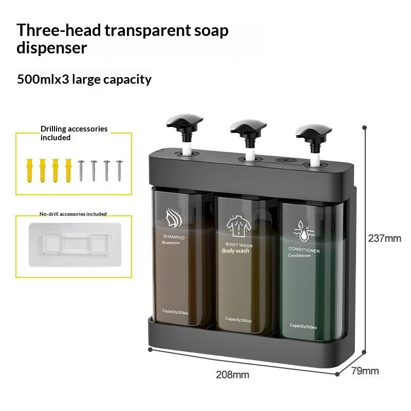 Wall-Mount Clear Soap Dispenser (2/3 Chambers)