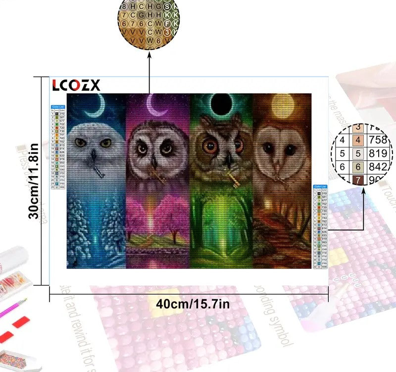 5D Color Moon Owl DIY Rhinestone Painting Kit (1pc)