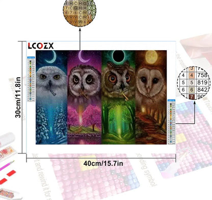 5D Color Moon Owl DIY Rhinestone Painting Kit (1pc)