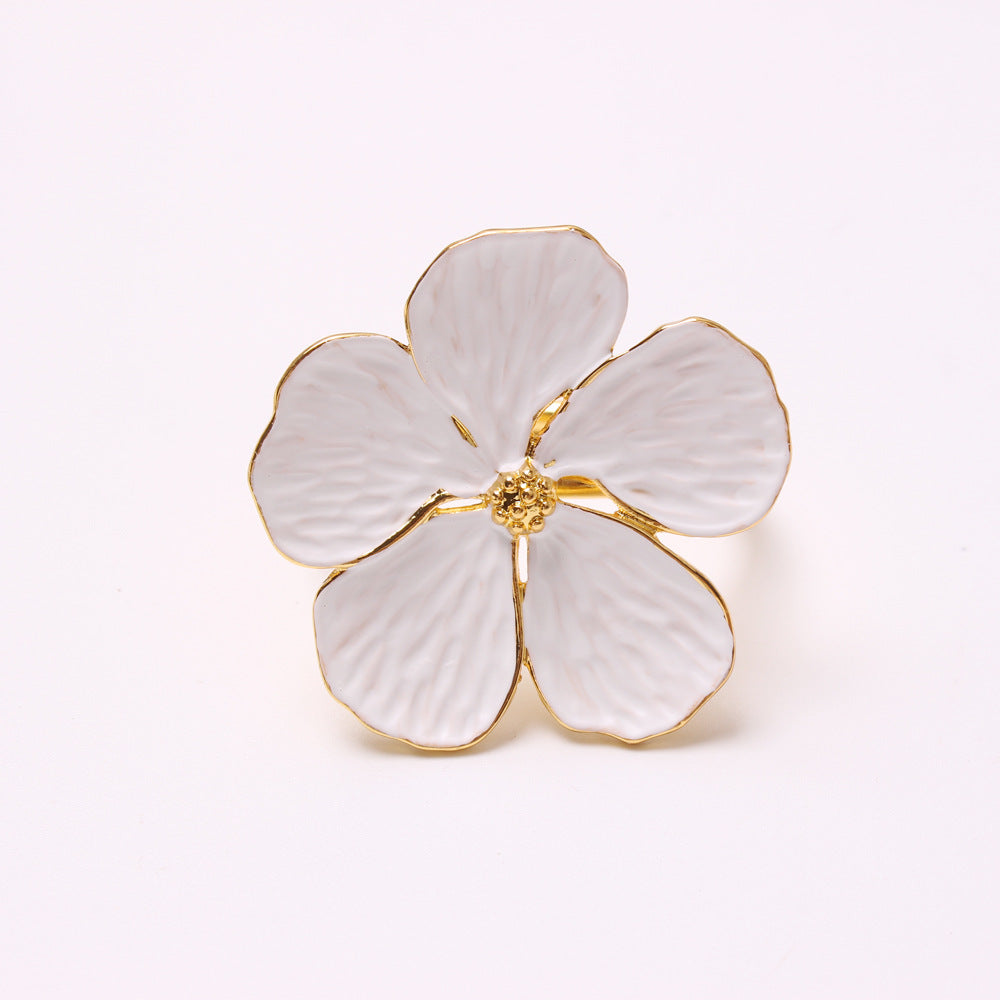 New White Floral Napkin Ring with Five Petals