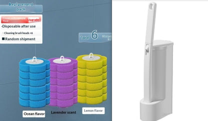 Disposable Toilet Brush with Sponge Heads & Holder