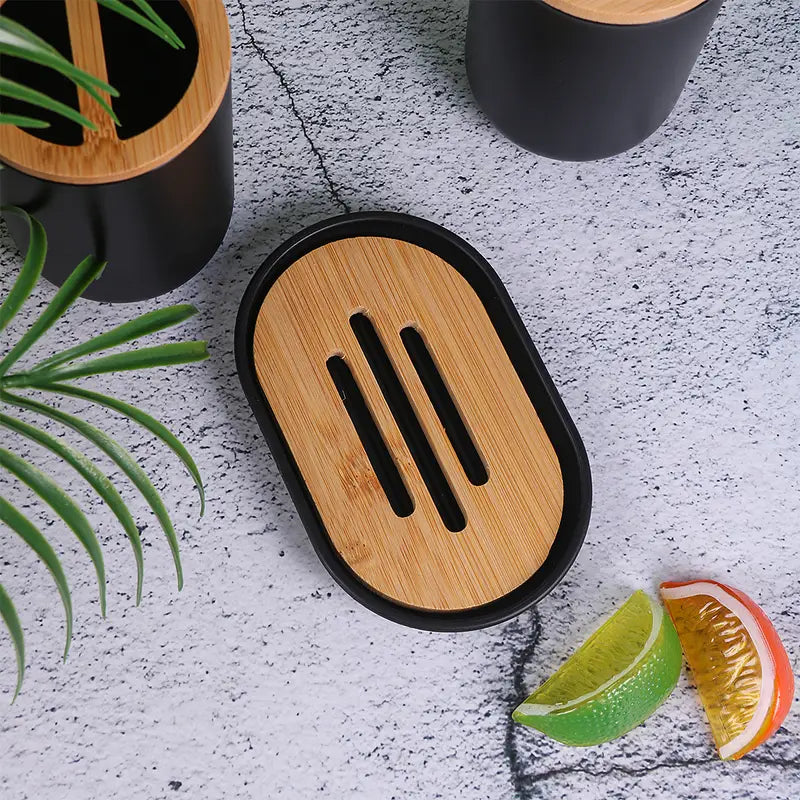 Set of 4 Bathroom Toiletries with Bamboo Cover (350ml)