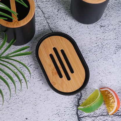 Set of 4 Bathroom Toiletries with Bamboo Cover (350ml)