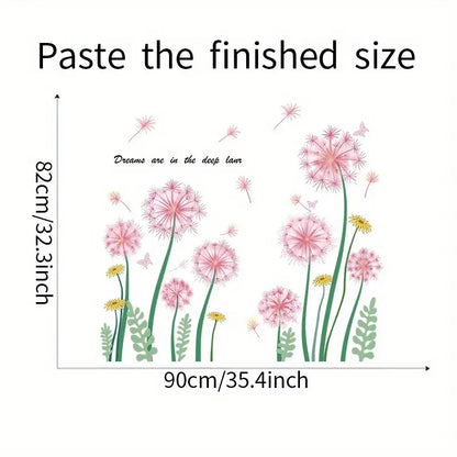 Pink Dandelion Wall Stickers for Home Decoration (2 Sheets)