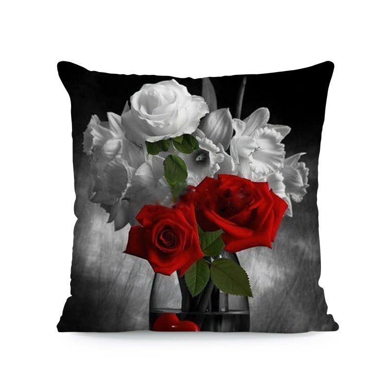 Flower Print Soft Square Pillow Cover