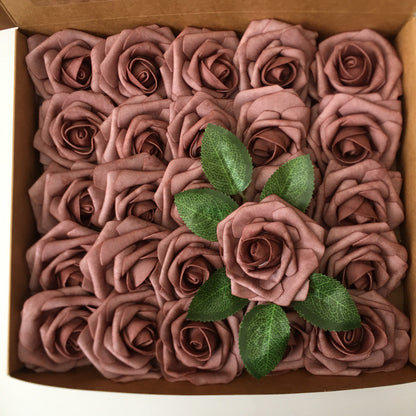 Colorful Foam PE Rose Flowers with Stem and Leaves (25 pcs)