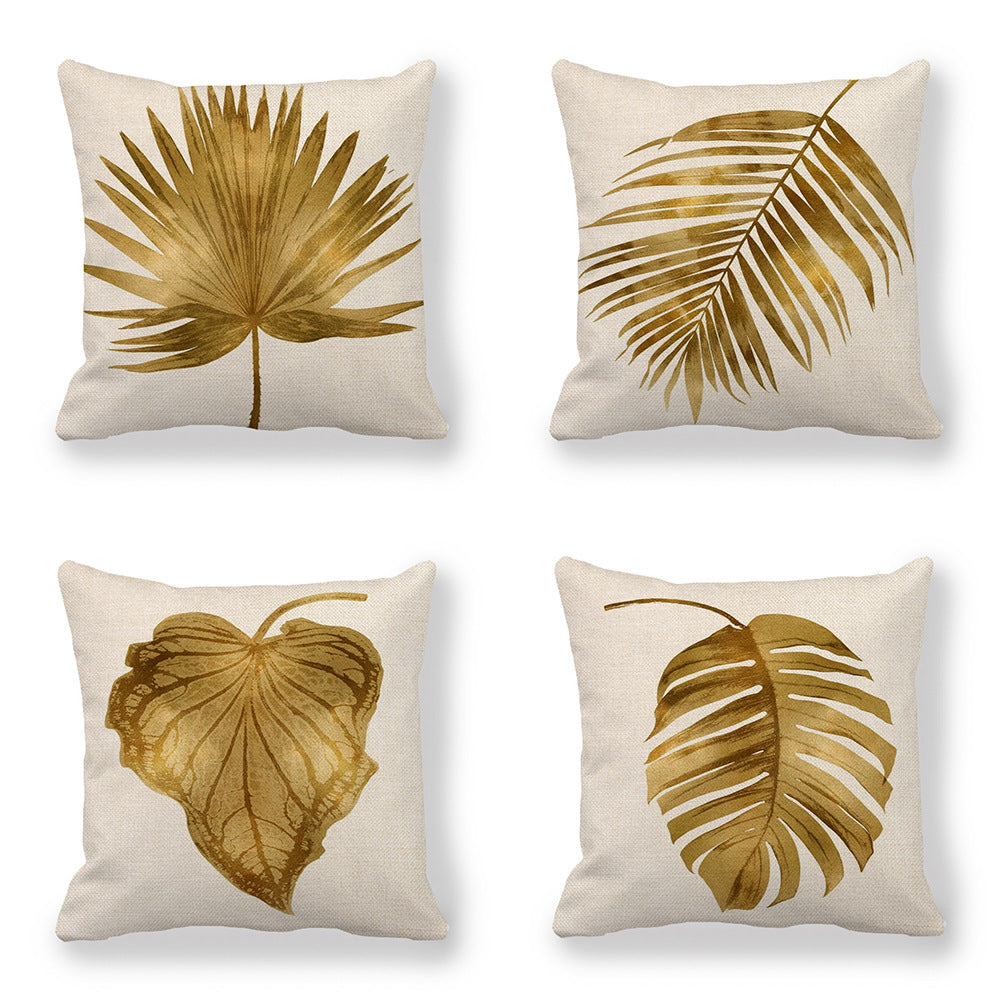 Golden Palm Leaf Watercolor Oil Painting Pillowcase