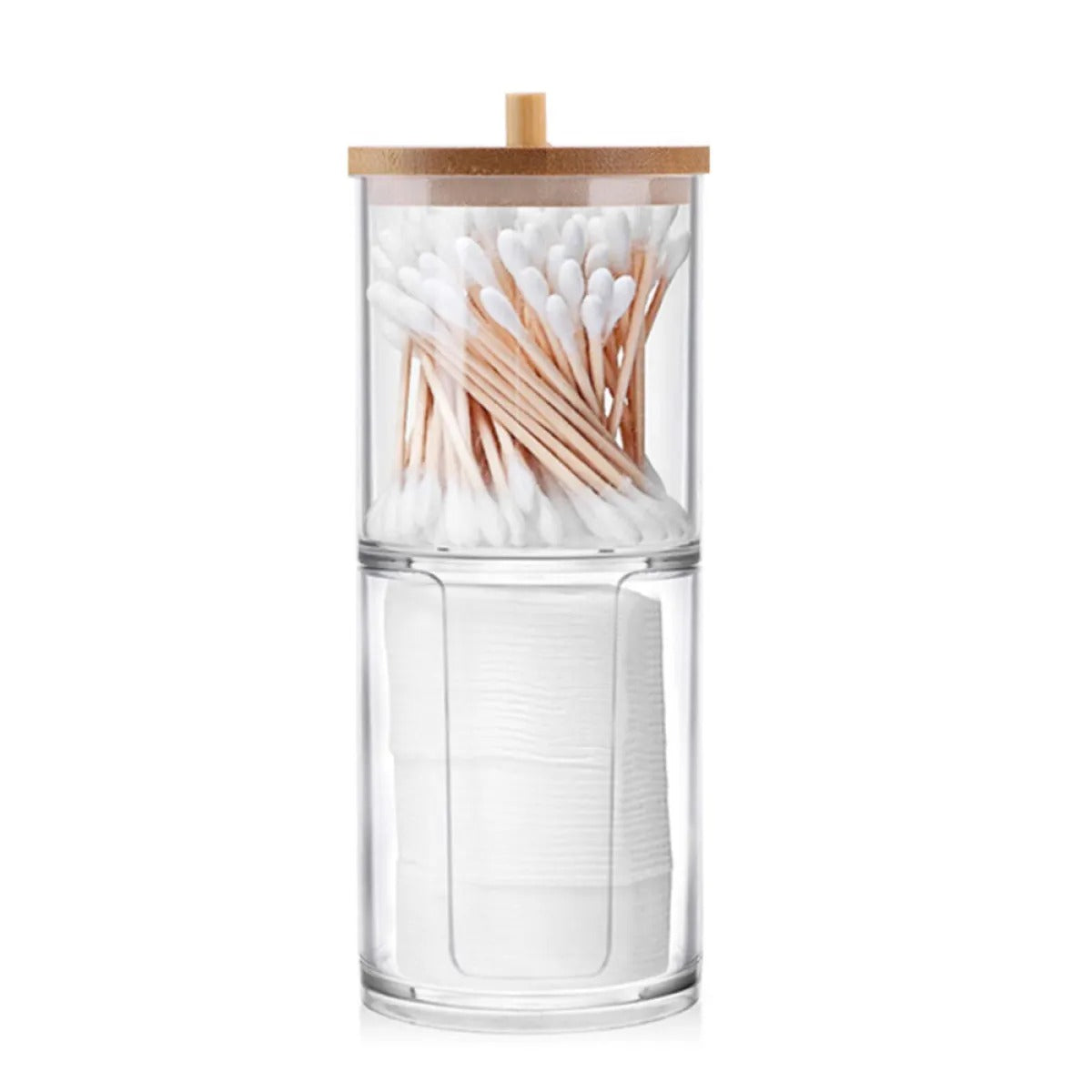 Cotton Swab Storage Bamboo Cover Acrylic Portable