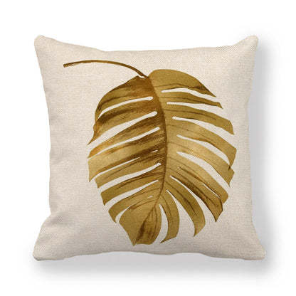 Golden Palm Leaf Watercolor Oil Painting Pillowcase