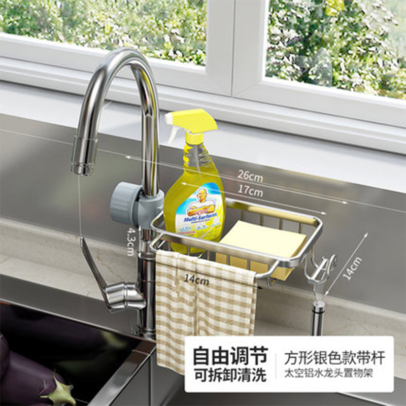 Space Aluminum Sink Sponge Rack with No Drill Design