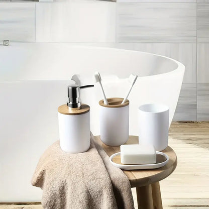 Set of 4 Bathroom Toiletries with Bamboo Cover (350ml)