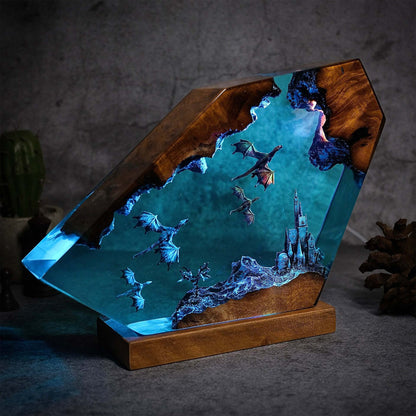 Dragon & Castle Handmade Resin Lamp