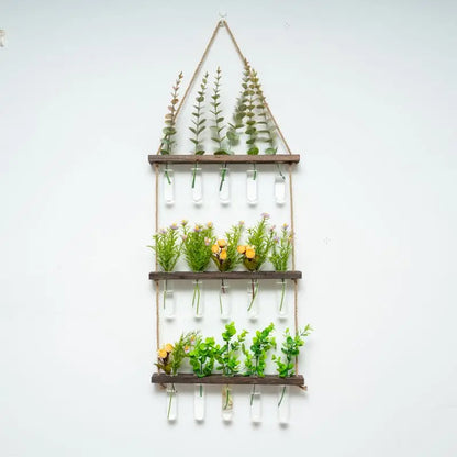 3-Layer Solid Wood Hydroponic Glass Vase Wall Decor