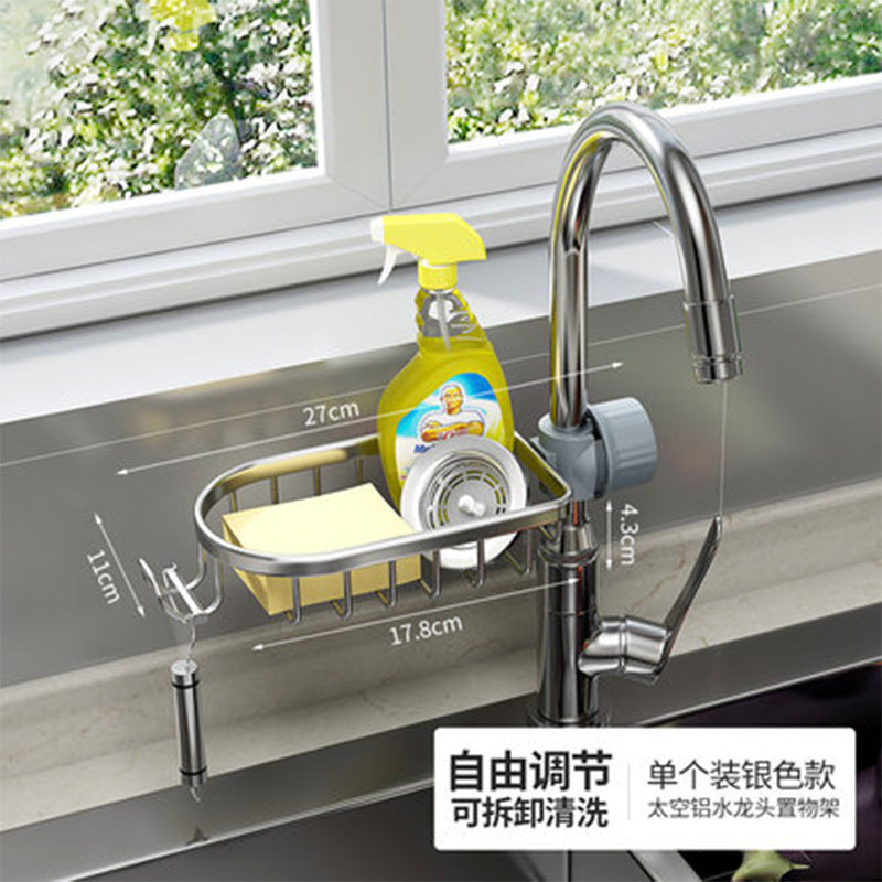 Space Aluminum Sink Sponge Rack with No Drill Design