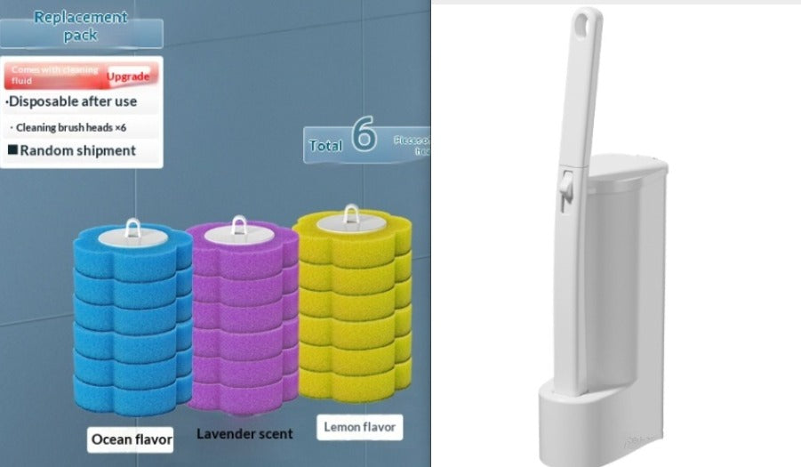 Disposable Toilet Brush with Sponge Heads & Holder