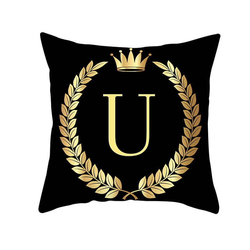 Custom Black Gold Letter Peach Skin Pillowcase Cushion