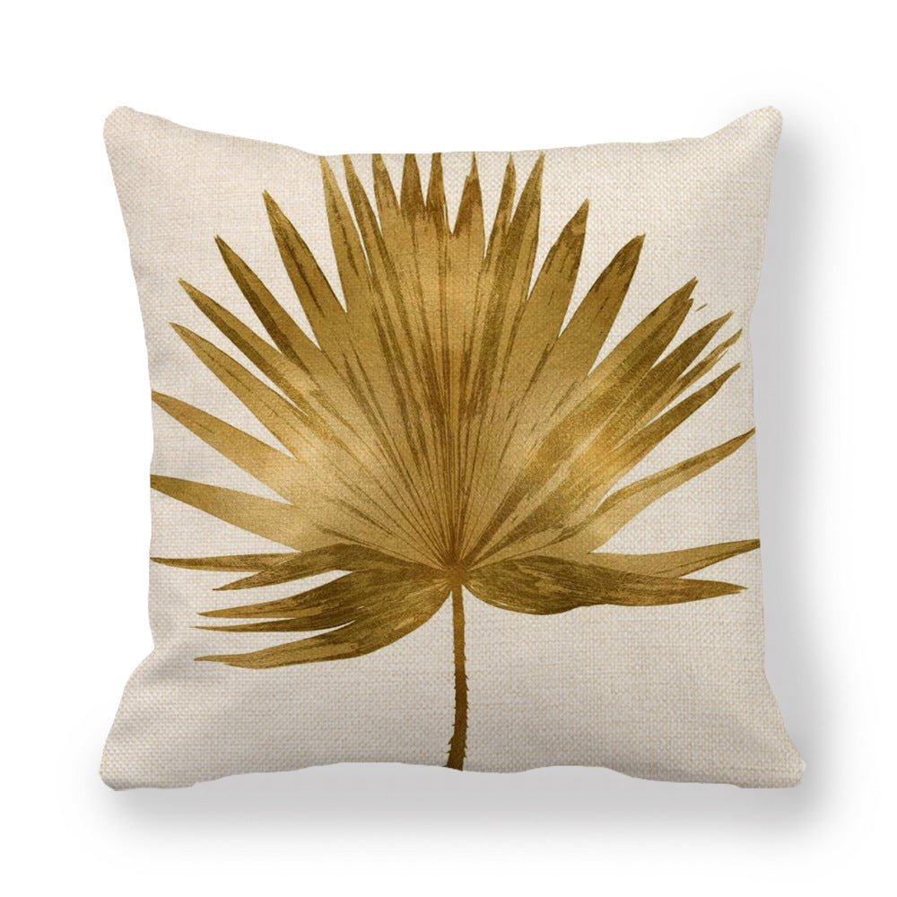 Golden Palm Leaf Watercolor Oil Painting Pillowcase