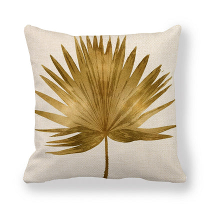 Golden Palm Leaf Watercolor Oil Painting Pillowcase