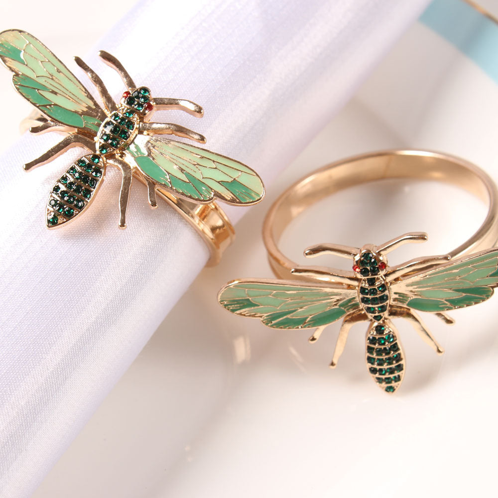 Insect-Themed Rhinestone Napkin Rings for Dining