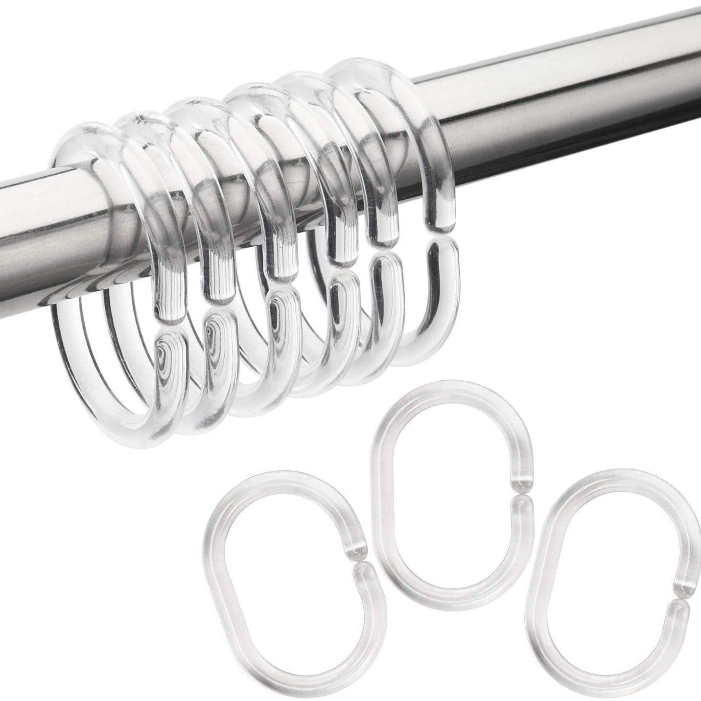 C-Shaped Transparent Shower Curtain Hooks (12 Pack)