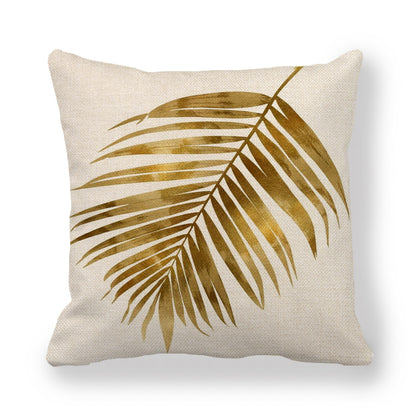 Golden Palm Leaf Watercolor Oil Painting Pillowcase