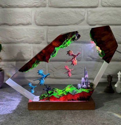 Dragon & Castle Handmade Resin Lamp
