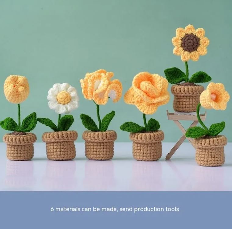 Mini Potted Bouquet Wool Woven Flower Diy Material Package