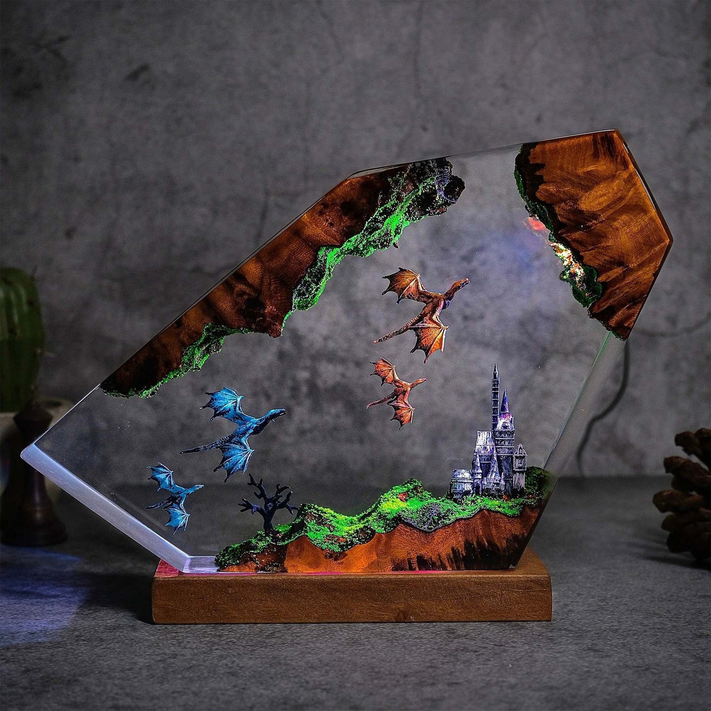 Dragon & Castle Handmade Resin Lamp