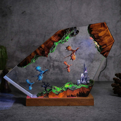 Dragon & Castle Handmade Resin Lamp