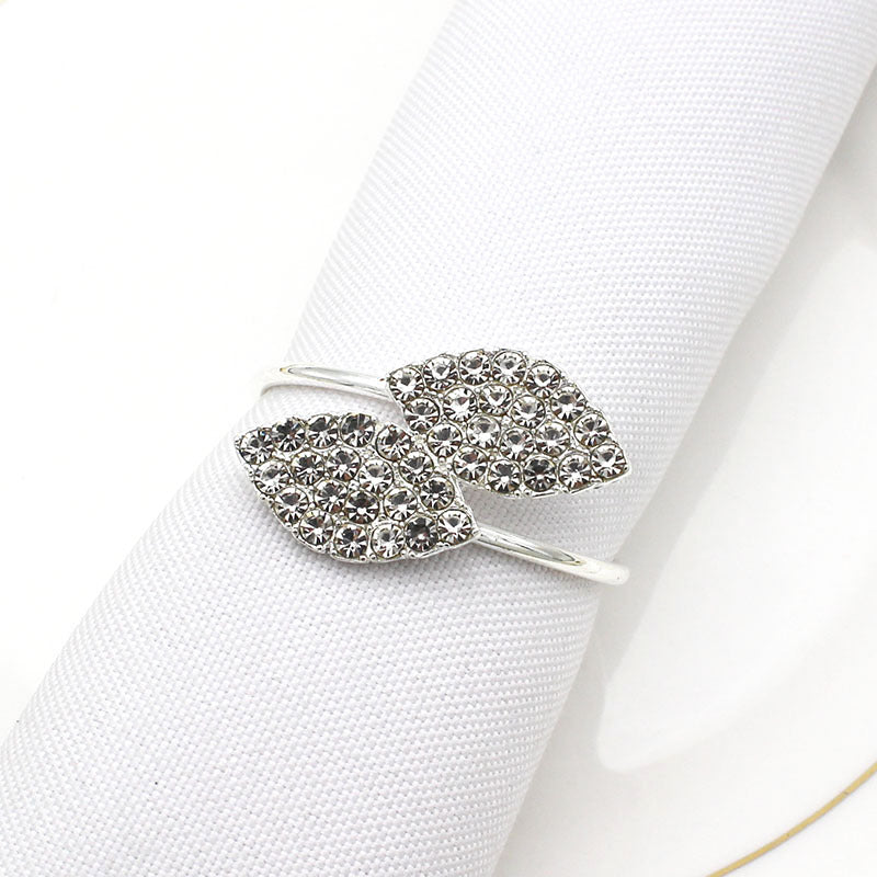 Simple Leaf Napkin Ring with Rhinestones for Hotels
