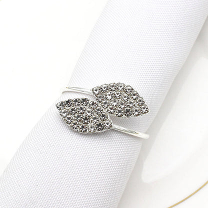 Simple Leaf Napkin Ring with Rhinestones for Hotels