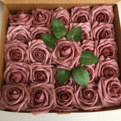 Colorful Foam PE Rose Flowers with Stem and Leaves (25 pcs)