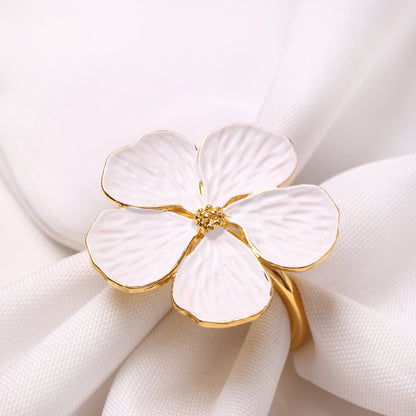 New White Floral Napkin Ring with Five Petals