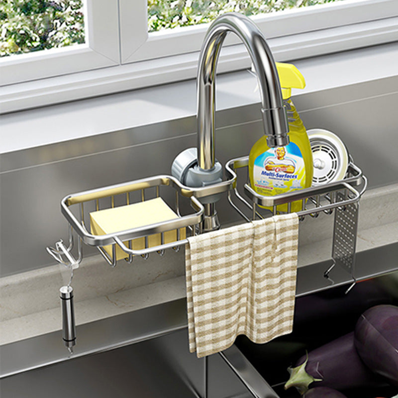 Space Aluminum Sink Sponge Rack with No Drill Design